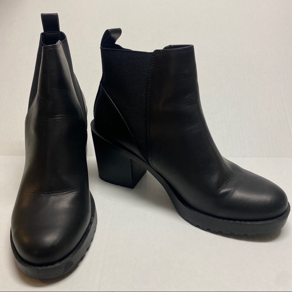 Black Pull-On Booties with Chunky Heel and Lug Soles - Women’s EUR 40/ US 9